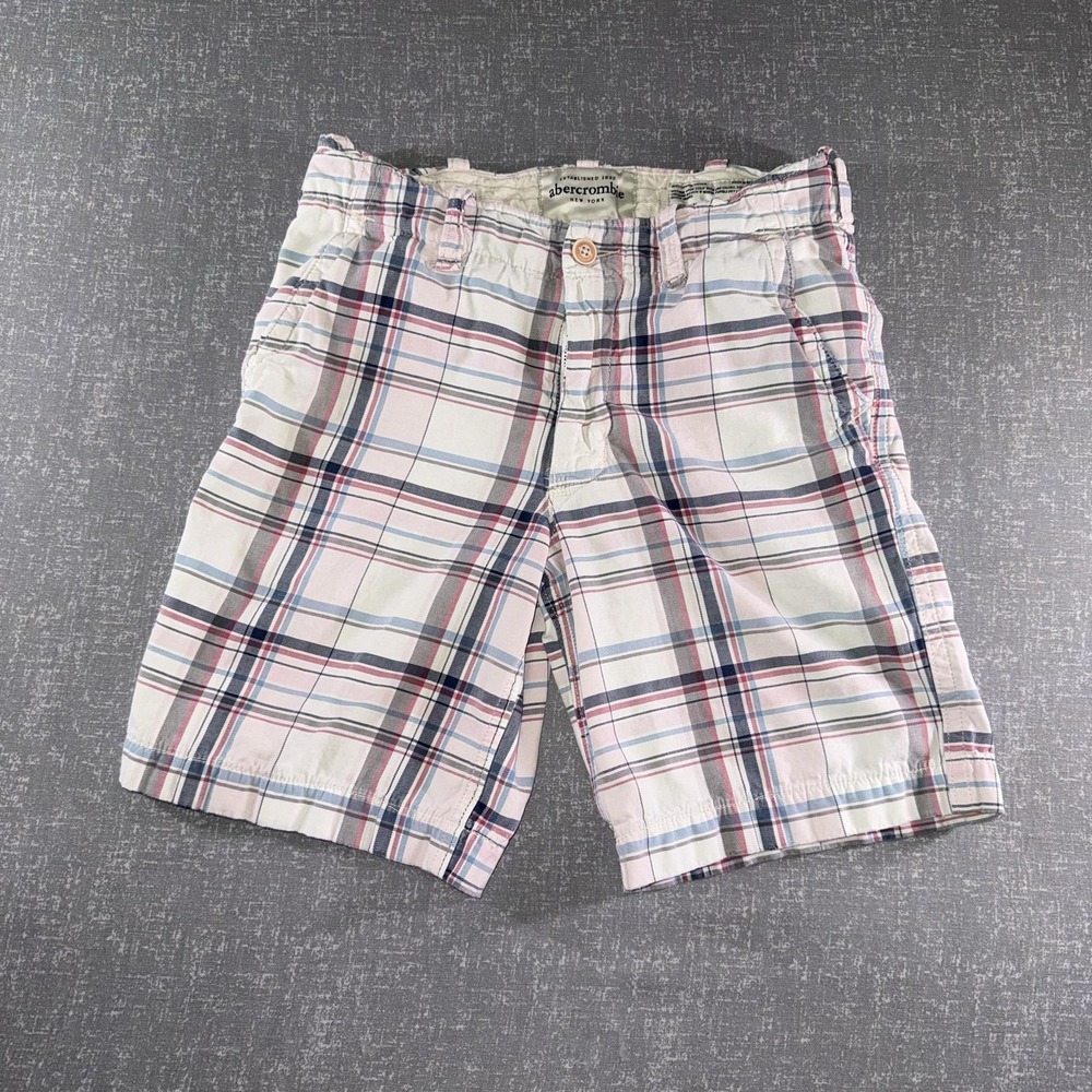 Abercrombie Shorts Boys 16 Multicolor Plaid Chino 100% Cotton 9 Inseam Casual